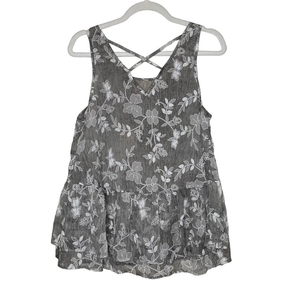 Entro Floral Sleeveless Tiered Peplum Tank Top Gray Small Layered Criss-Cross - Image 13