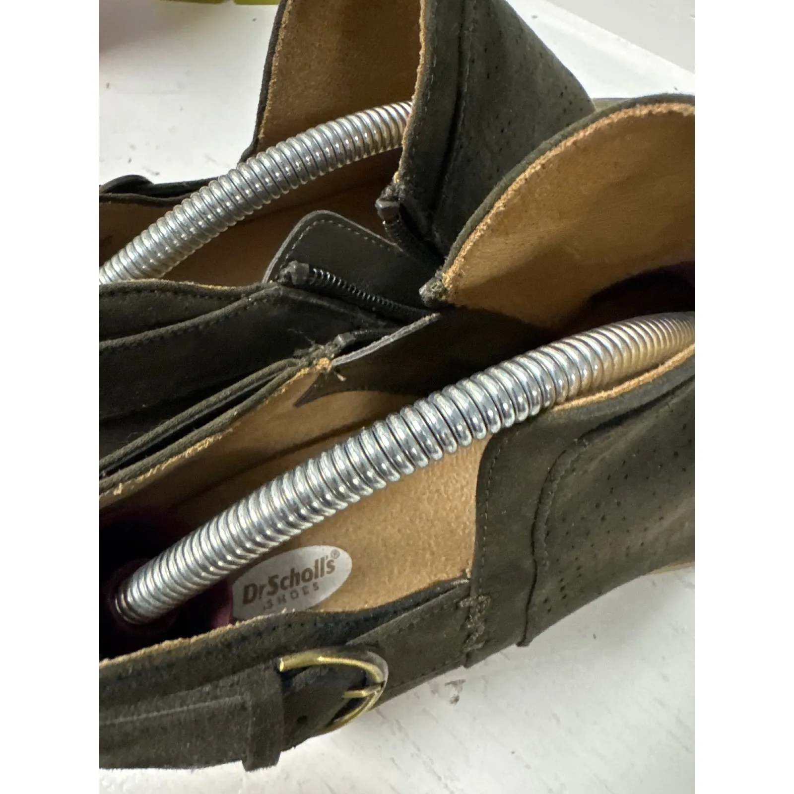 Dr. Scholl's Olive Green Perforated Faux Suede Buckle Ankle Booties‎ Women's Size 9 - Image 6