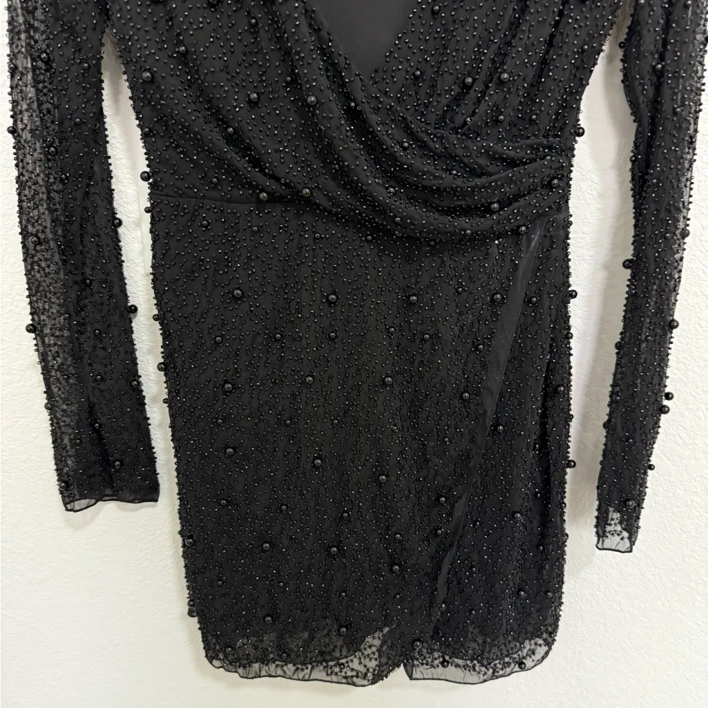Oh Polly Chelsea Black Embellished Wrap Over A-Line Mini Dress Size 6 NEW Sexy - Image 5