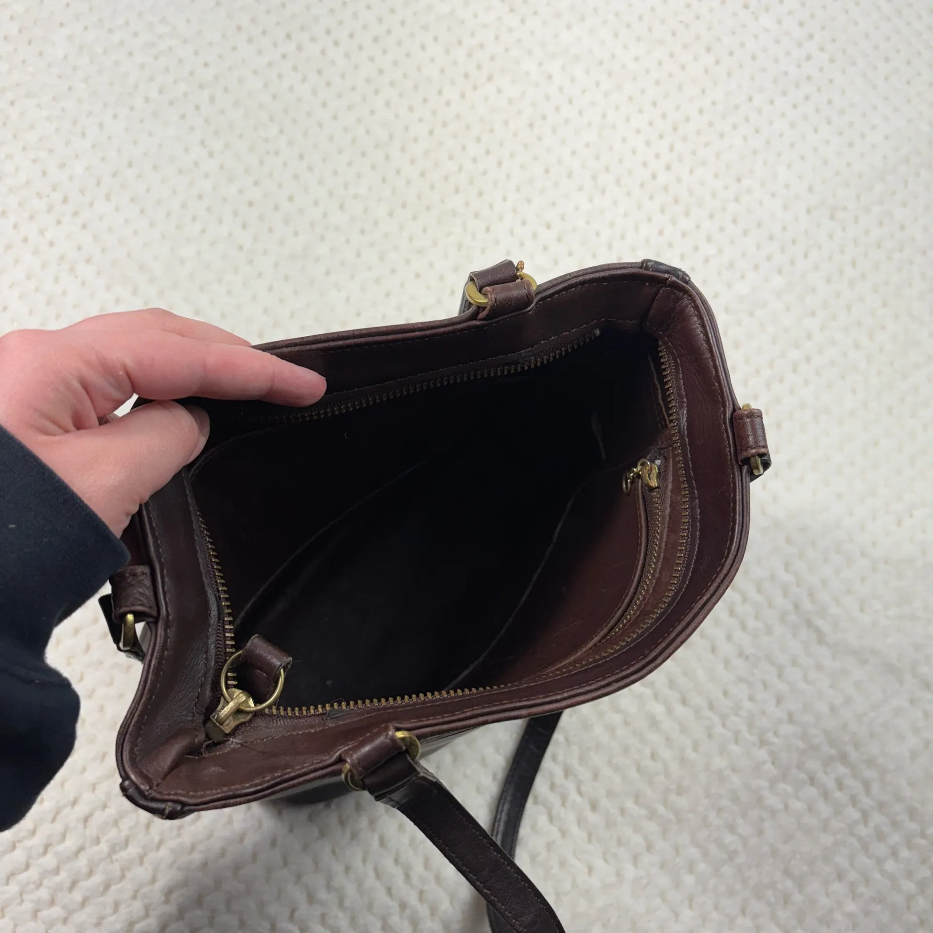 Coach Vintage Tribeca Brown Leather Shopper Tote Bag Purse Striped Stitch 90s - Image 5