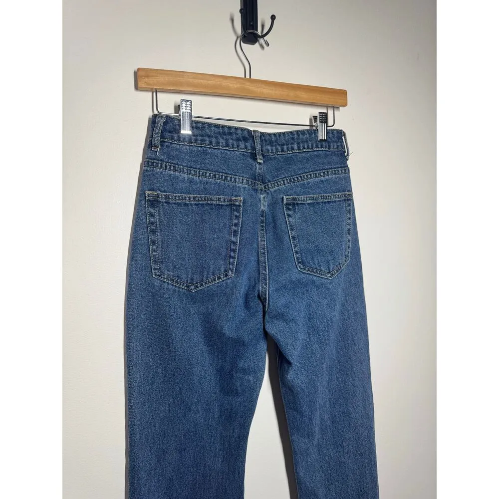 Adika Jeans Women Size S Slight Distressed Wide Leg With Slits Denim Med Wash - Image 5