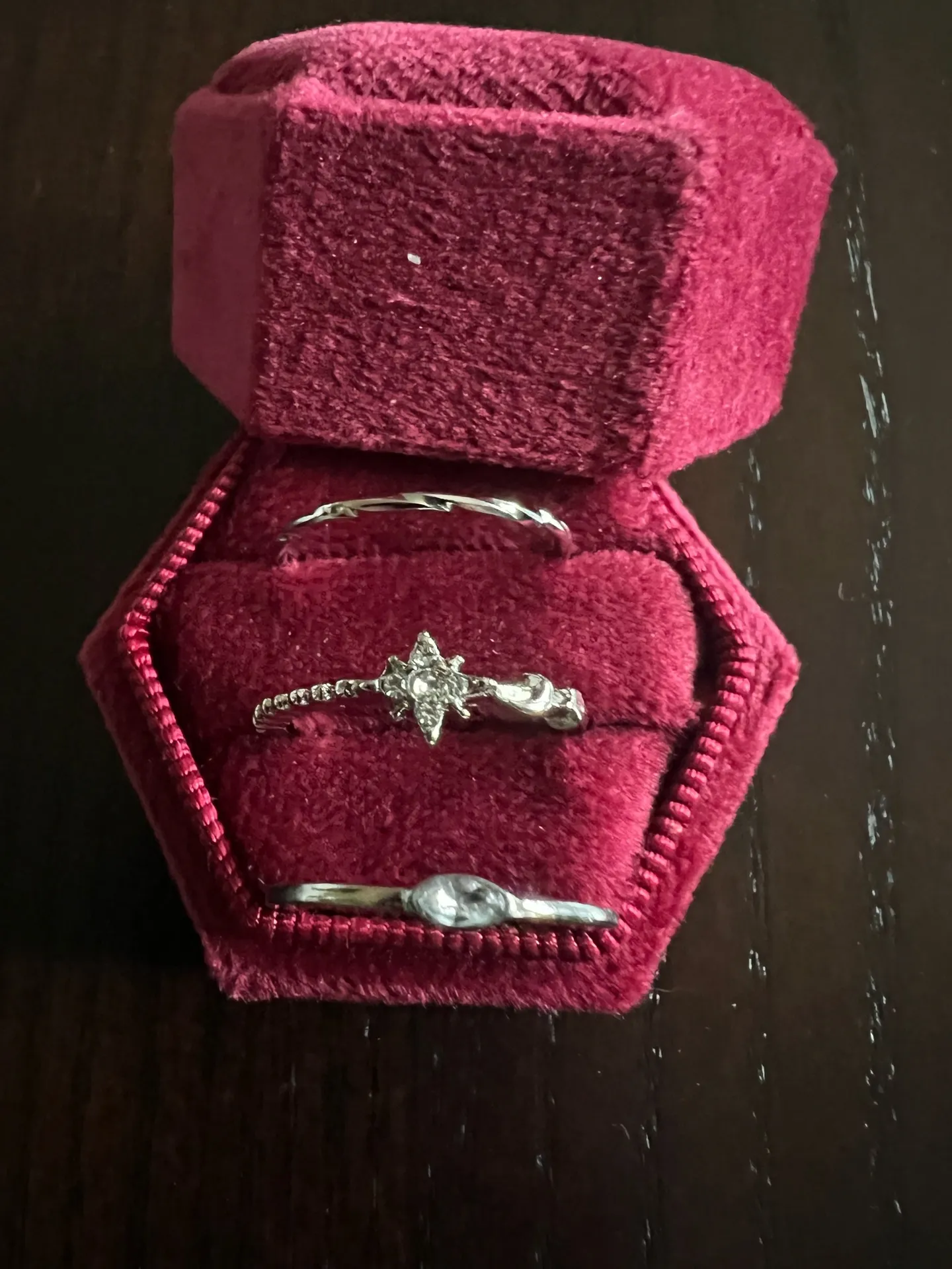 Women’s Stainless Steel Silver Stackable Trio Ring Set Size 7 NWT - Image 2