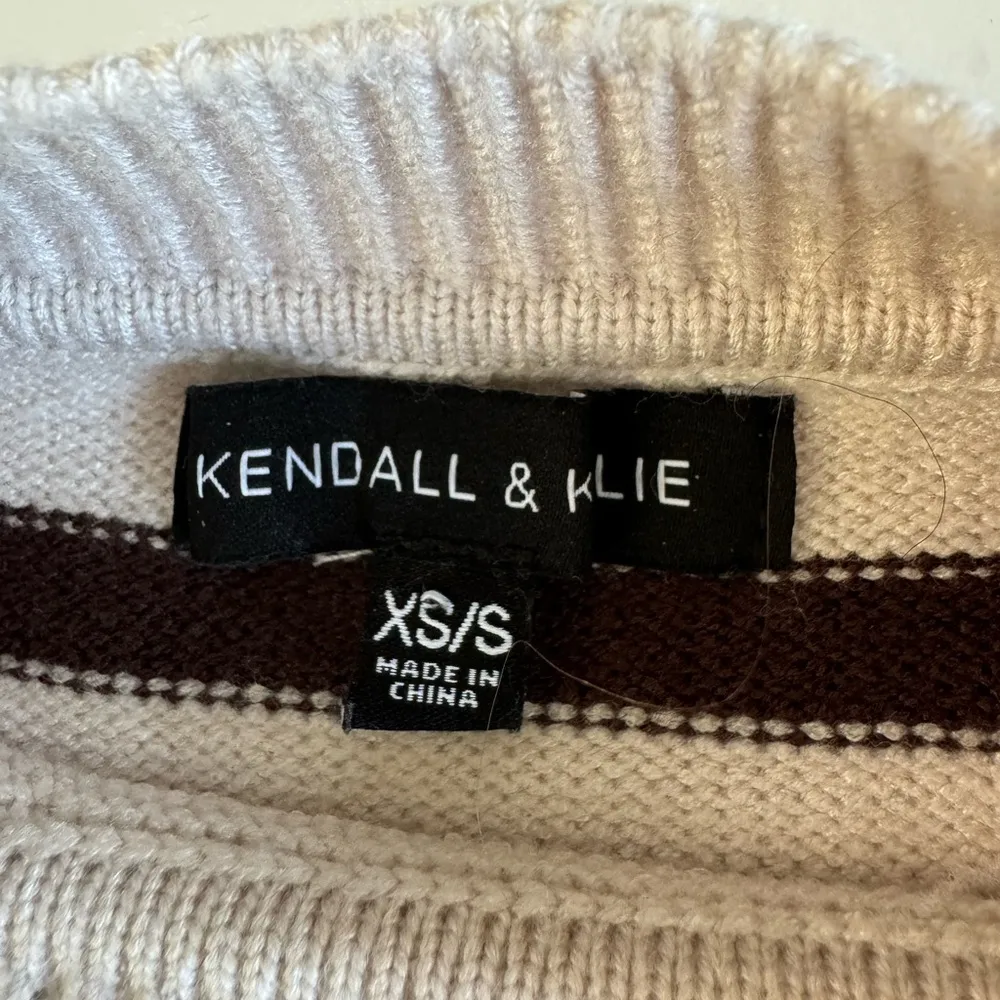 KENDALL & KYLIE Brown Ivory Striped Relaxed Oversized Crewneck Sweater Size XS/S - Image 5