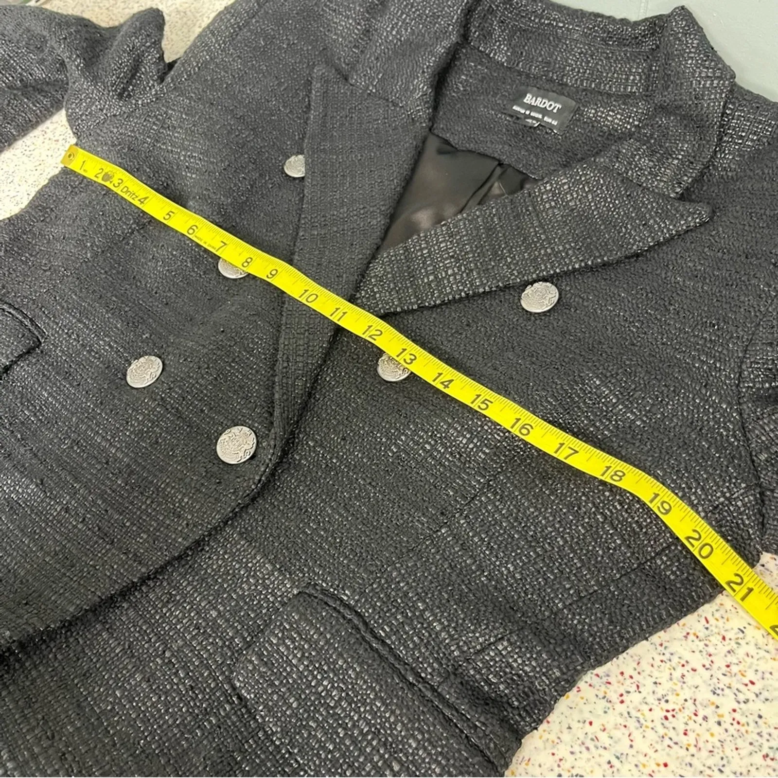 Bardot Boucle Tweed Blazer Double Breasted Cotton Blend Suit Coat Women’s 12/XL - Image 6