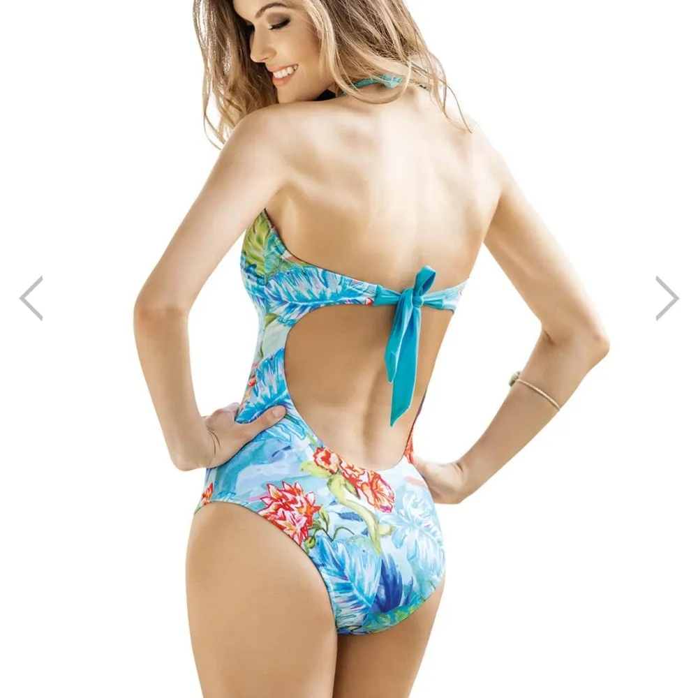 Kibys One Piece Swimsuit Watercolor M Blue Tropical NWT Halter Strapless Size M - Image 3