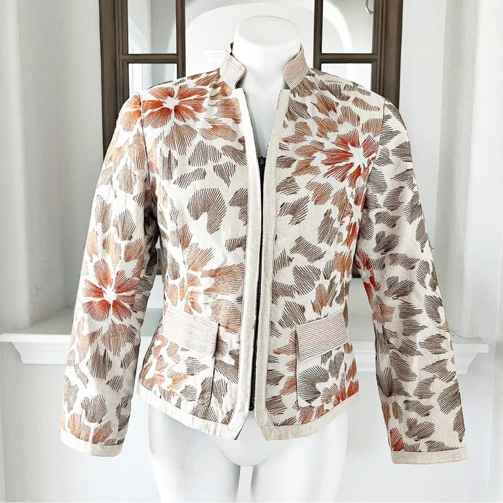 Coldwater Creek Linen Blazer Oatmeal Beige Orange Brown Jacket Petite Size 10 - Image 2