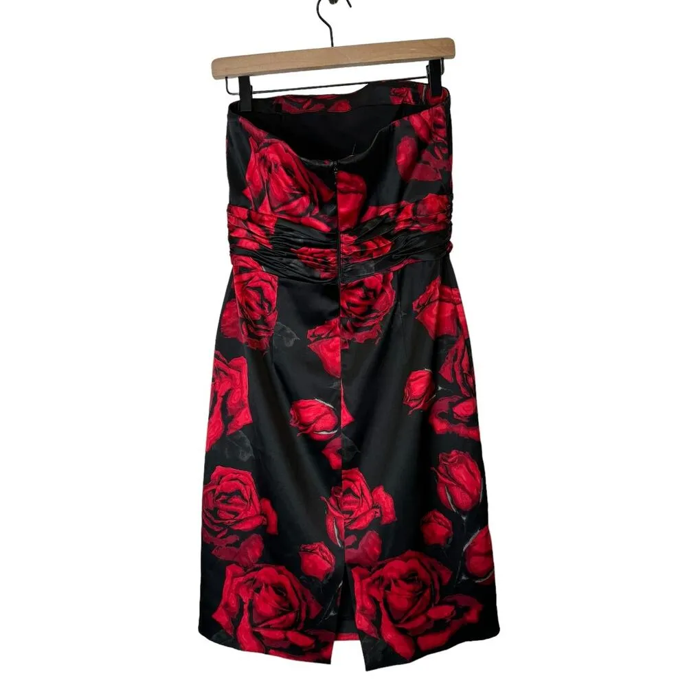 White House Black Market sz 8 Black Red Rose Strapless Prom Y2K Mini Dress - Image 2