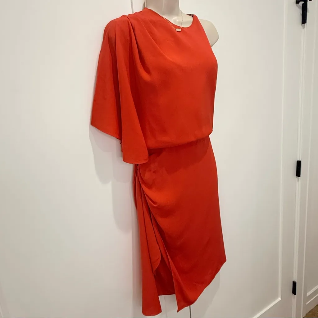 Alexander Wang One Shoulder Wrap Mini Dress 4 Orange Silk Cocktail Party Club - Image 7