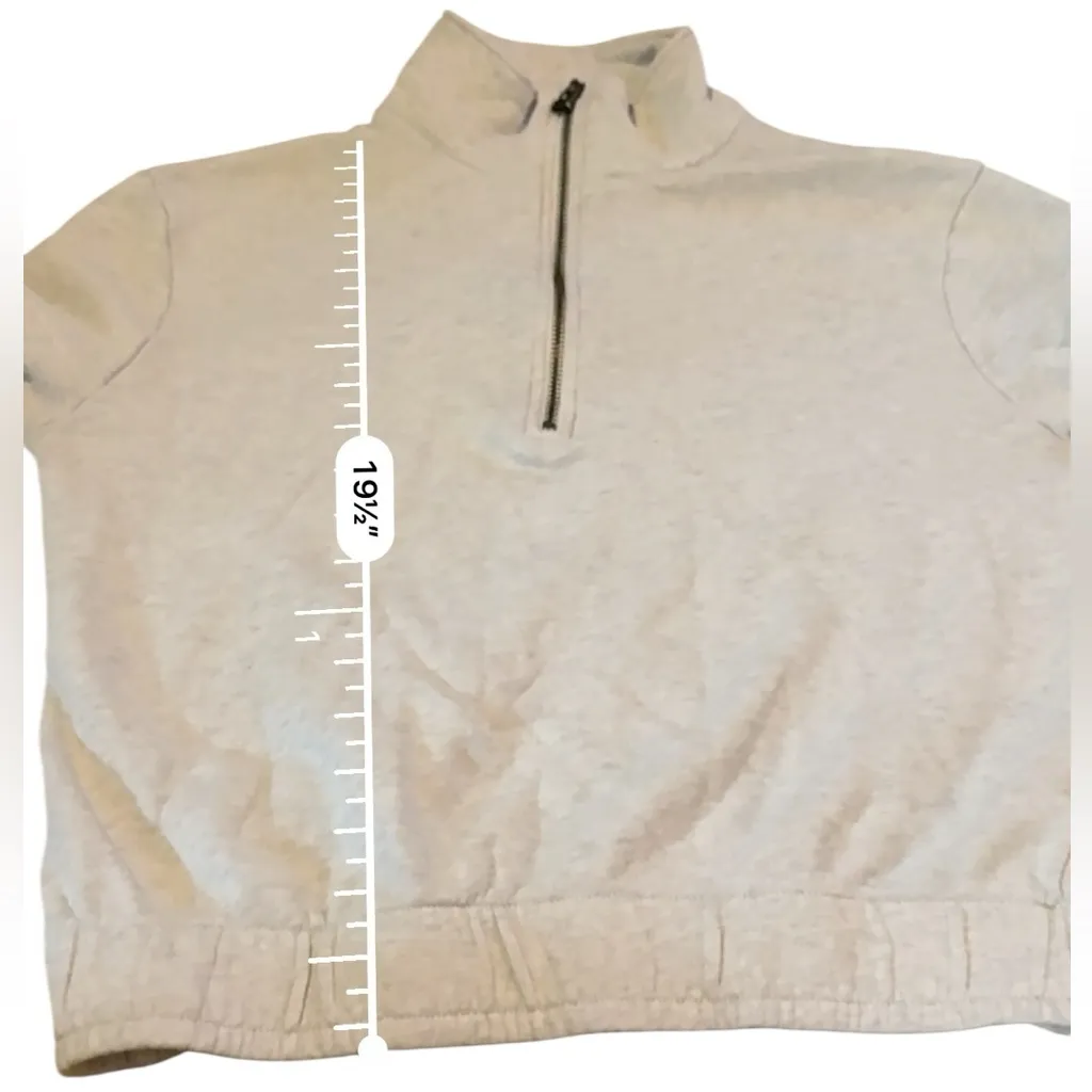 Garnet Hill Cropped Quarter Zip Pullover Sweatshirt Women’s Size XS Light Gray - Image 7