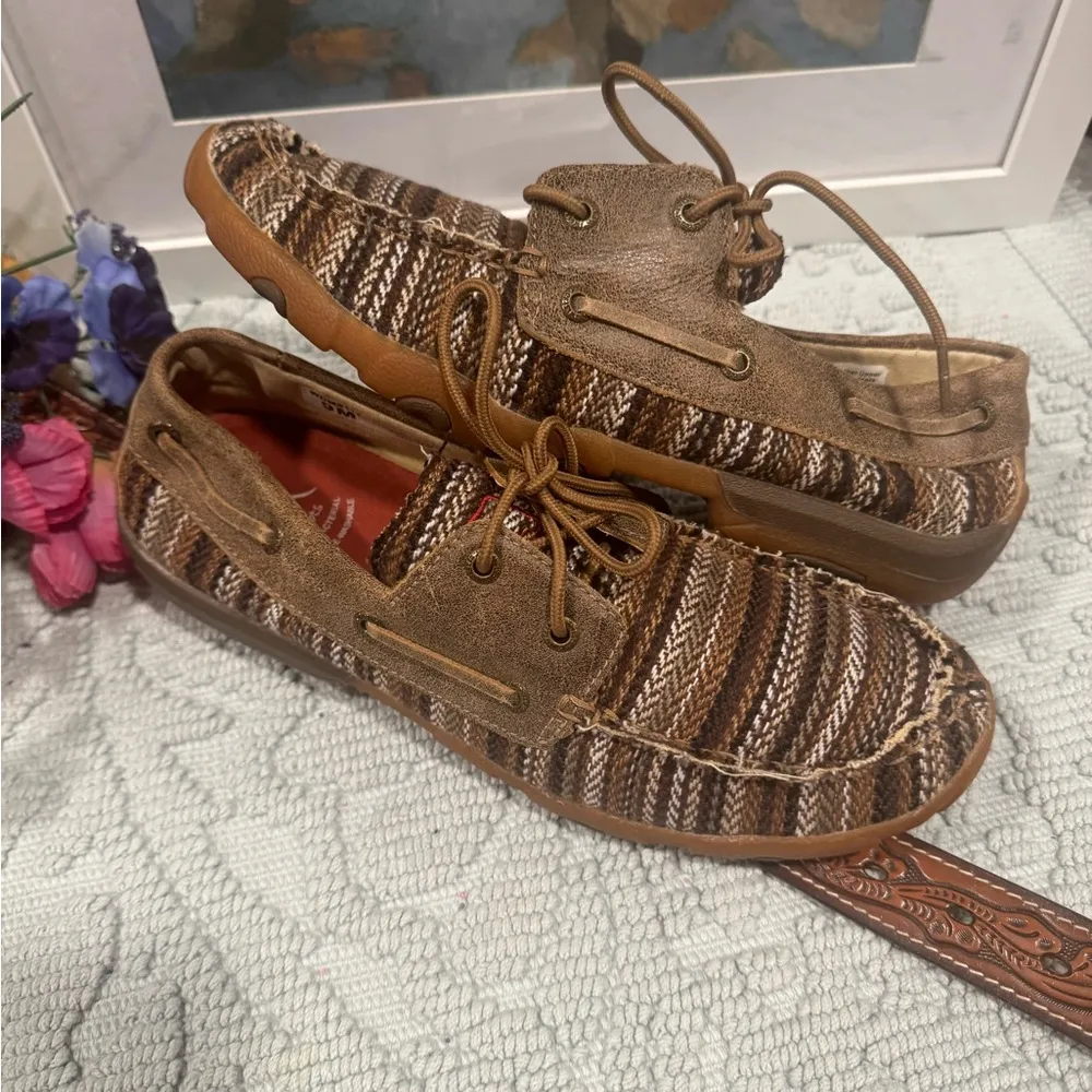 Women's Twisted X Leather Boat Driving Brown Southwest Style Shoes Size … - Image 4