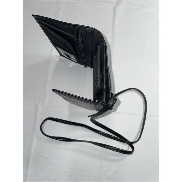 Designer FOSSIL Mini Crossbody Bag‎ Purse In Black Leather 7.5x4.5" - Image 6