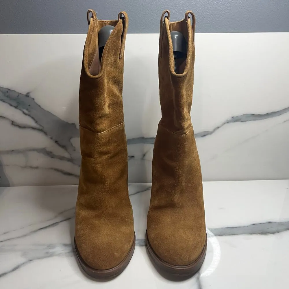 Sigerson Morrison Minimalist Women's Brown Suede Block Heel Boho Western Sz 7 - Image 2