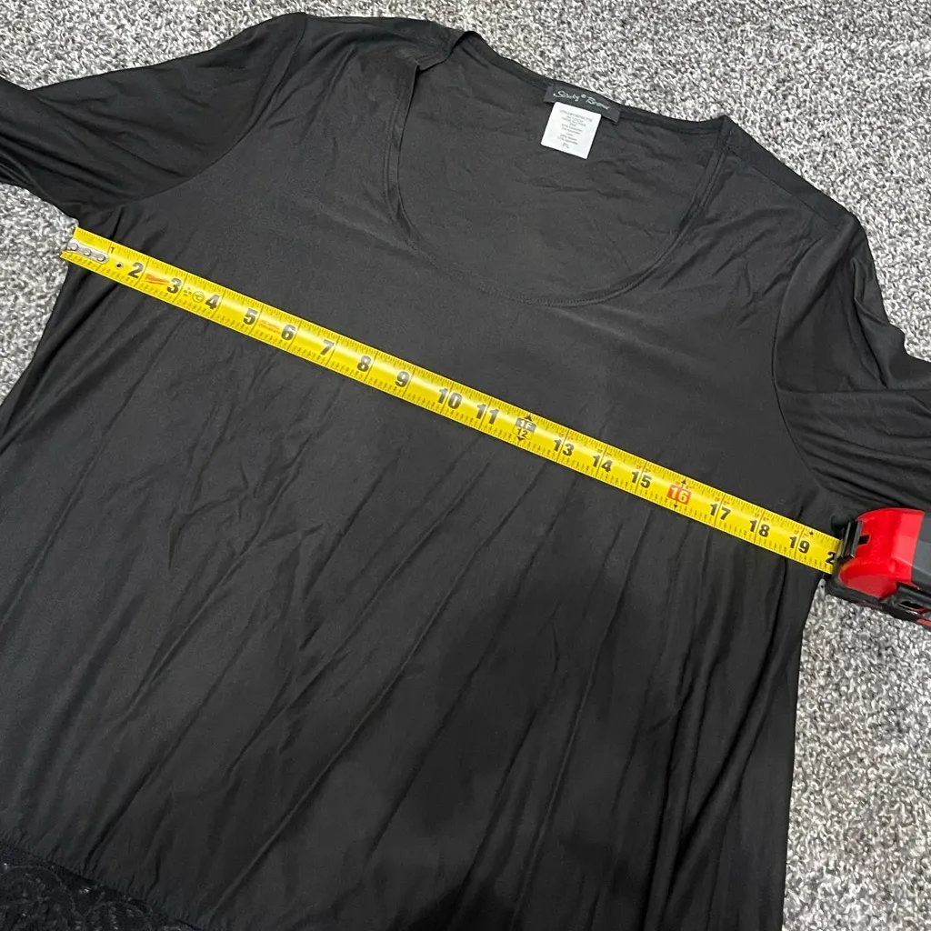 Slinky Brand Opaque Pullover Scalloped Lace Scoop Neck Long Sleeve Top Petite L - Image 7