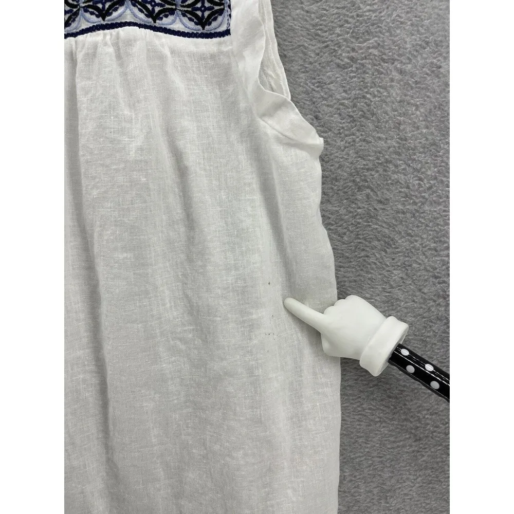 LOFT Ann Taylor Women's Blouse Sleeveless Embroidered Trim White Sz Large Linen - Image 12