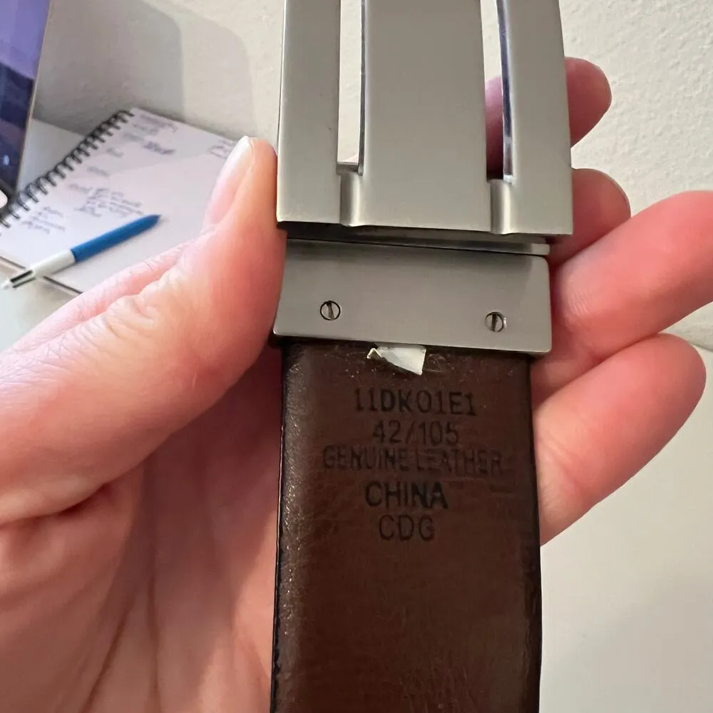 90s Reversible Black/Brown Genuine Leather Silver Utility Buckle Belt Size L/XL Brown Size L - Image 6