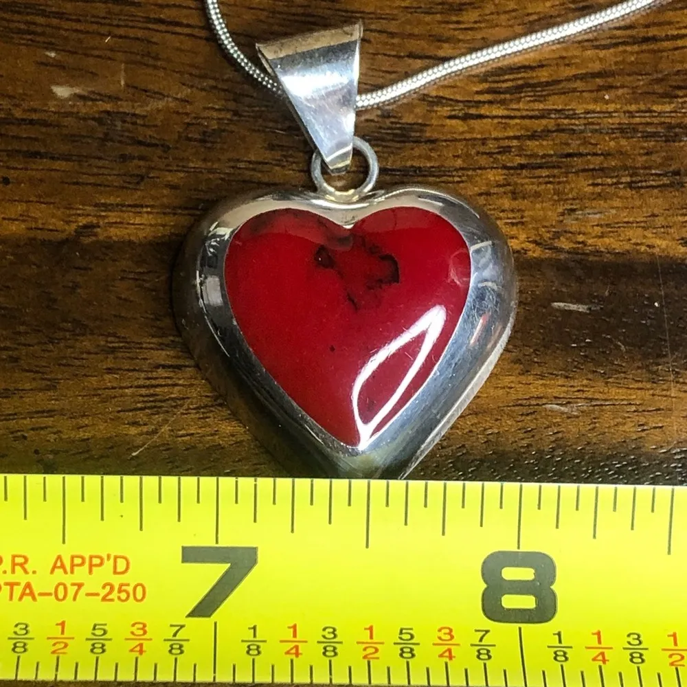 TAXCO Sterling Silver Red Jasper Heart Cabochon Pendant Necklace - Image 7