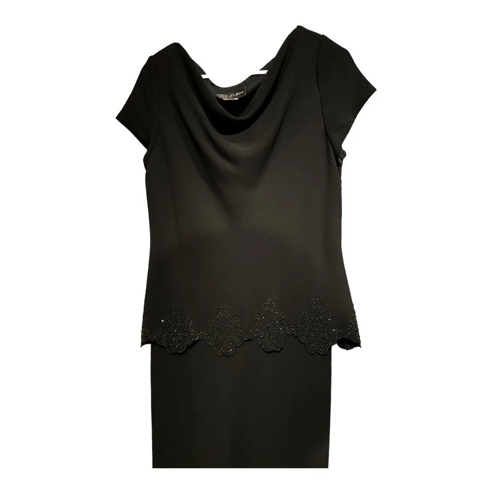NWT S.L. Fashions black embellished dress cowl neck and short sleeves size 12 - Image 9