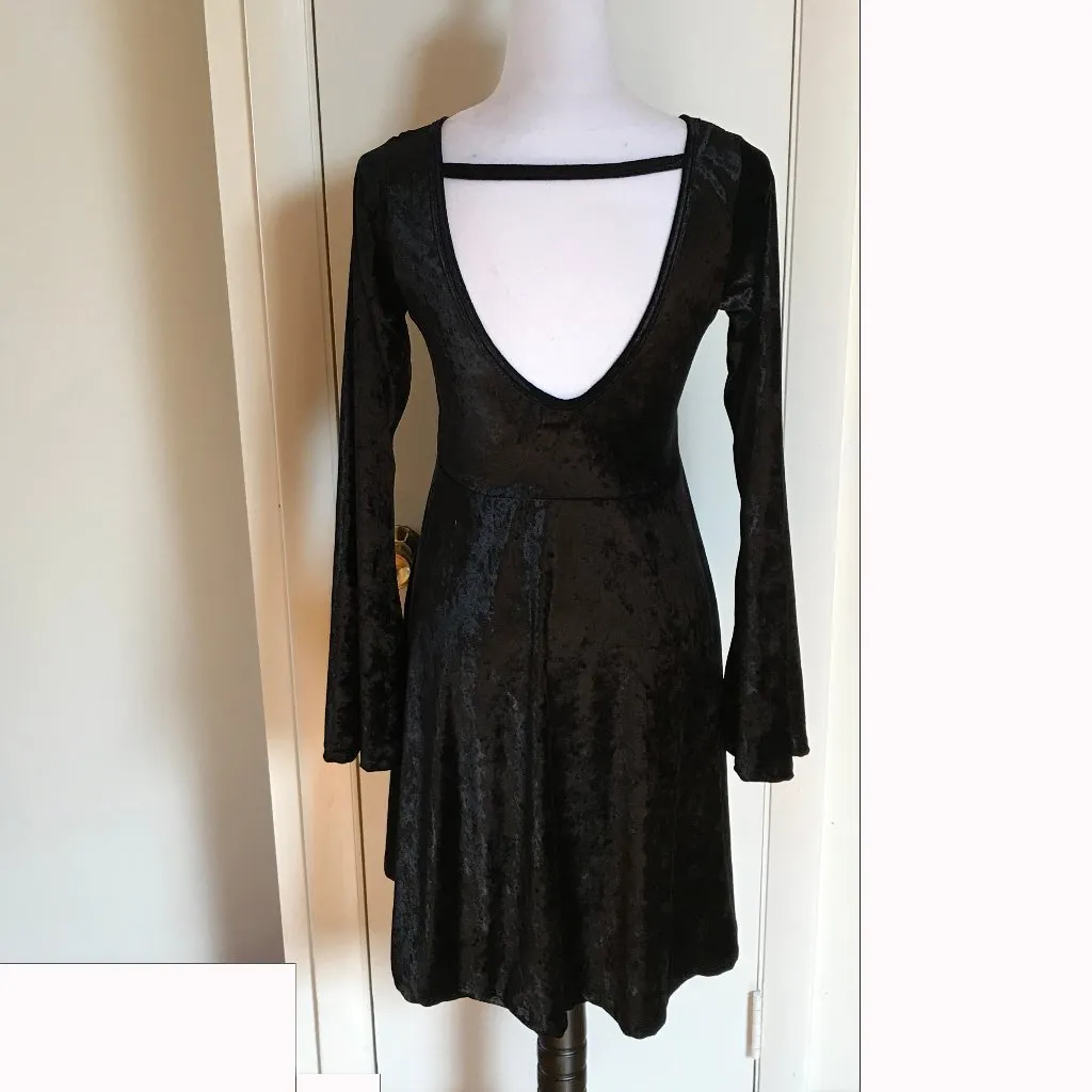 Black & Greige Gothic Lolita Halloween Black Velvet Doll Dress XS - Image 2