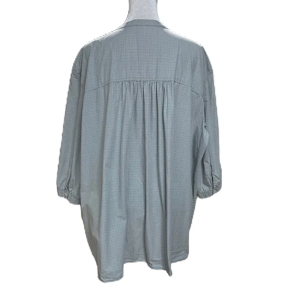 Blue & Gray Plaid 3 Button V-Neck Pullover Women's 3/4 Sleeve Top Size 1X - Image 4