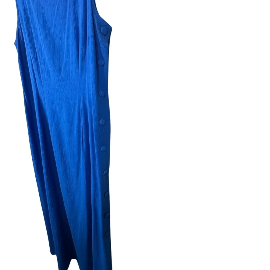 VTG Kathie Lee Collection Vintage Royal Blue Square Neck Full Button Down Dress - Image 2