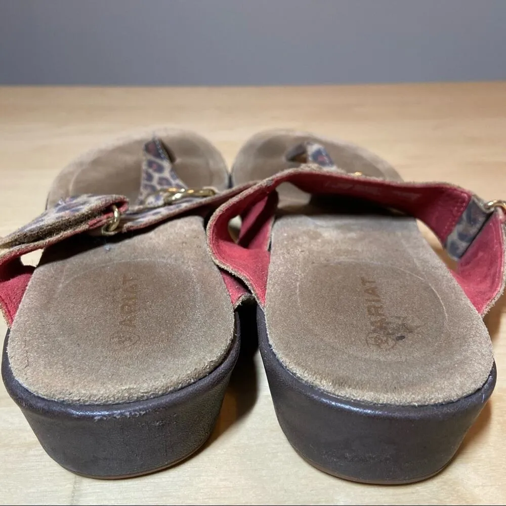 Ariat Poolside Sandals Leather Thong Wedge Cheetah Leopard Ring Padded Brown 9.5 - Image 4