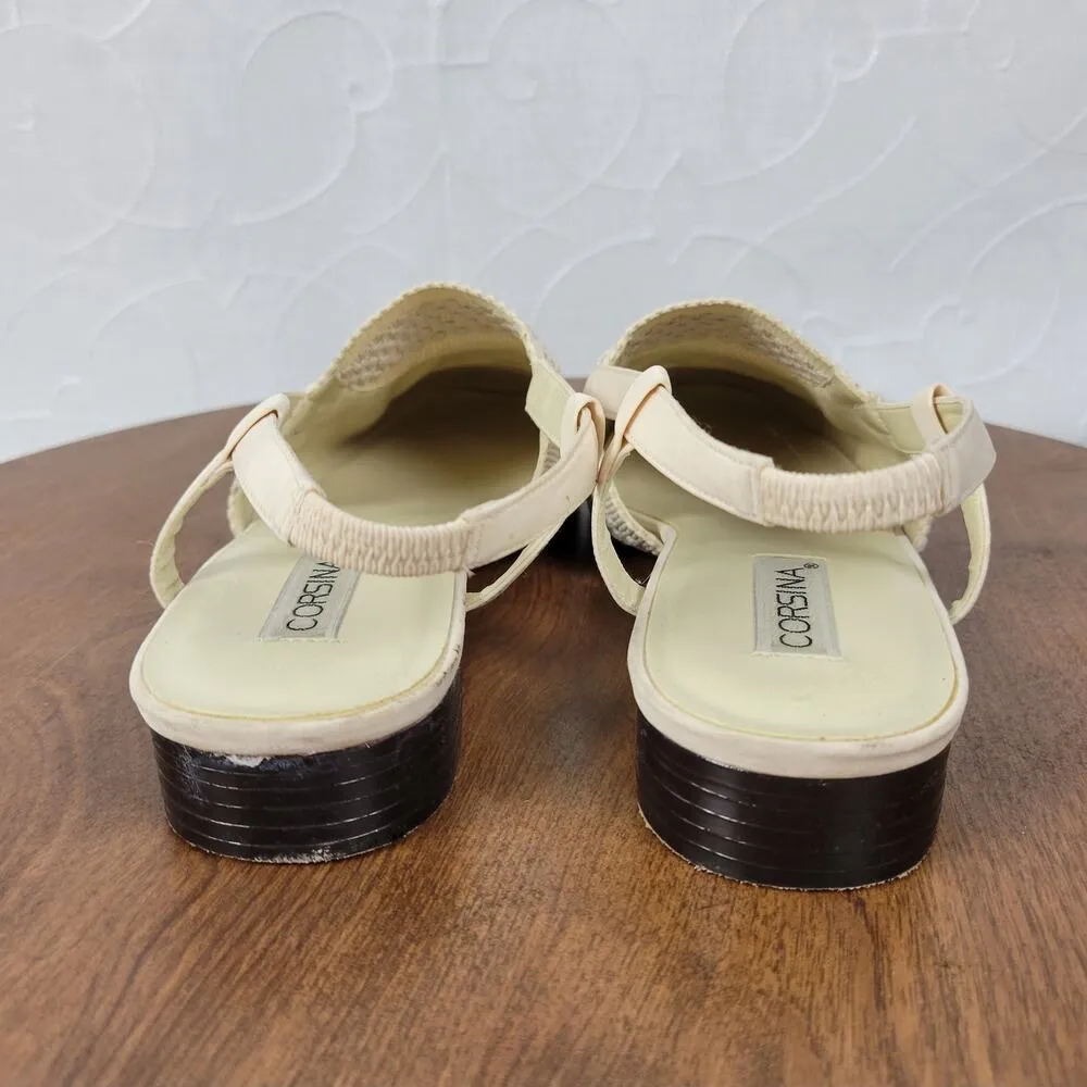 Corsina Louise Women Sandals Size 10 Cream Woven Closed Toe Slingback Mule Flats - Image 13