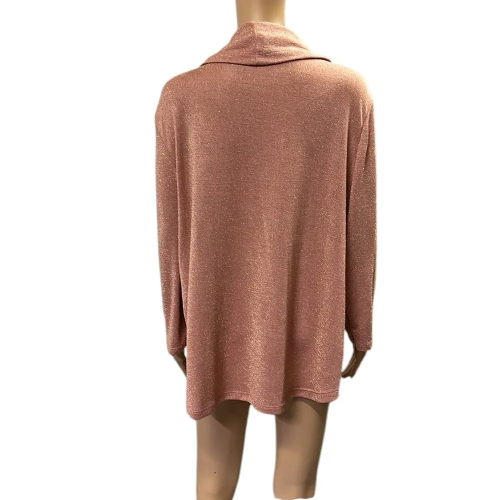Cure Cowl Neck Rose Gold Sparkle 3 Quarter Sleeve Lightweight Knit Sweater XL Pink - Image 4