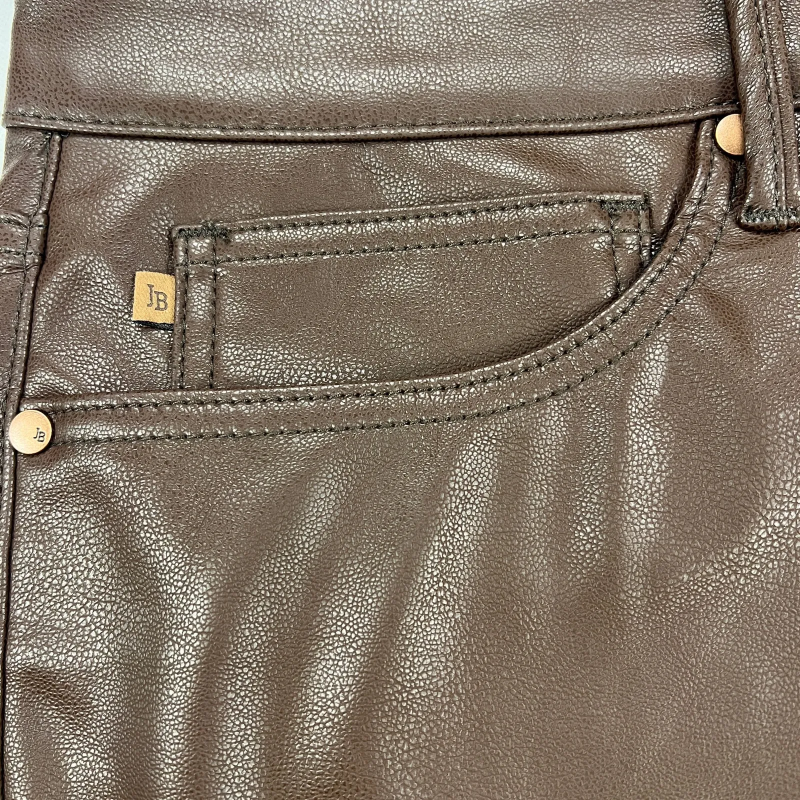 Judy Blue Vegan Faux Leather Tummy Control Top Straight Leg Brown Pants Size 18W - Image 7