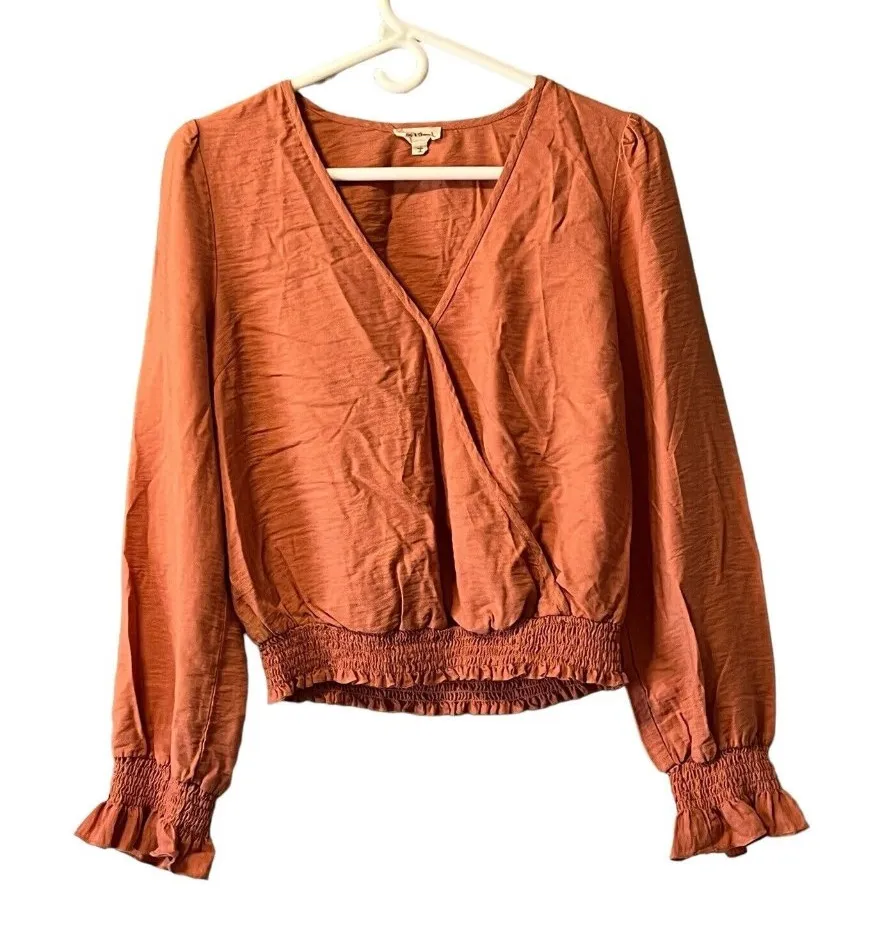 Hem & Thread ANTHROPOLOGIE Mauve Summer Blouse With Ruffles Size Large Boho - Image 1