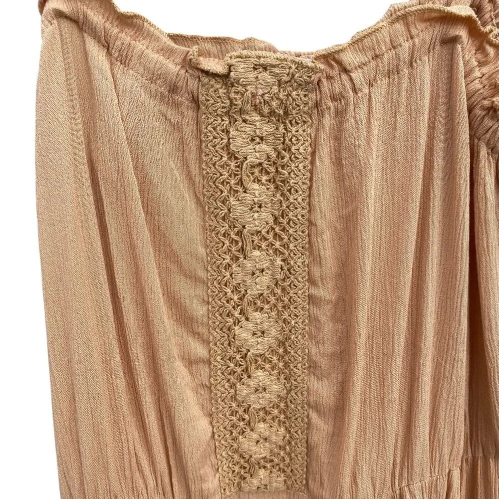 Salty Lemon Tan Boho western Gauze Sundress embroidery lace coastal cowgirl - Image 2