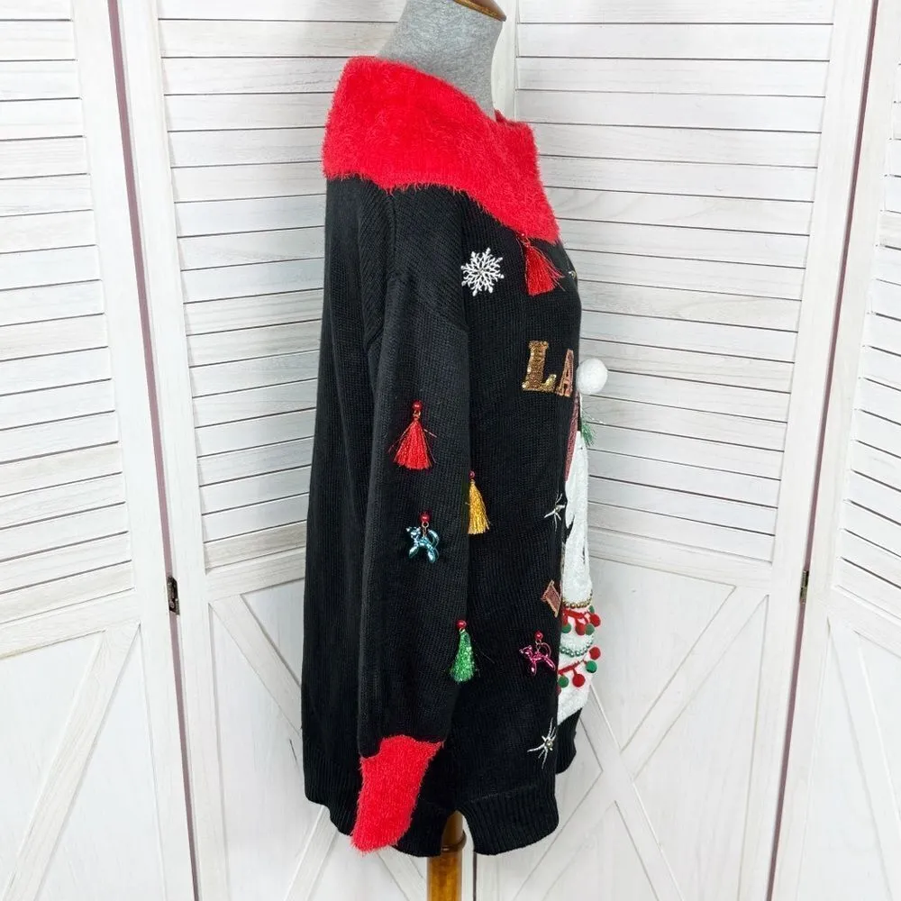 Holiday‎ Time La La Llama Ugly Christmas Tunic Sweater Black Small - Image 3