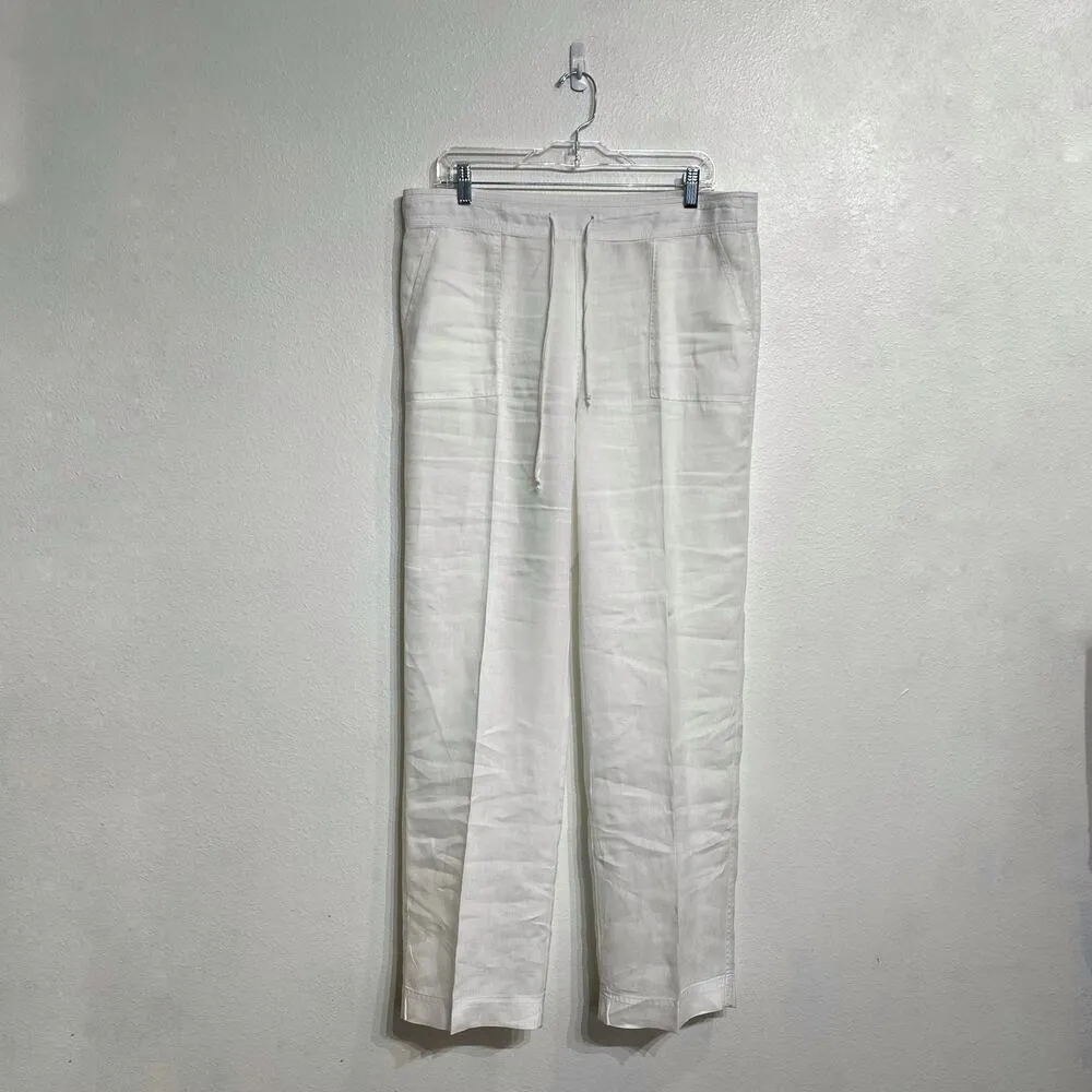 Michael Stars White Linen Drawstring Pants Sz M - Image 2