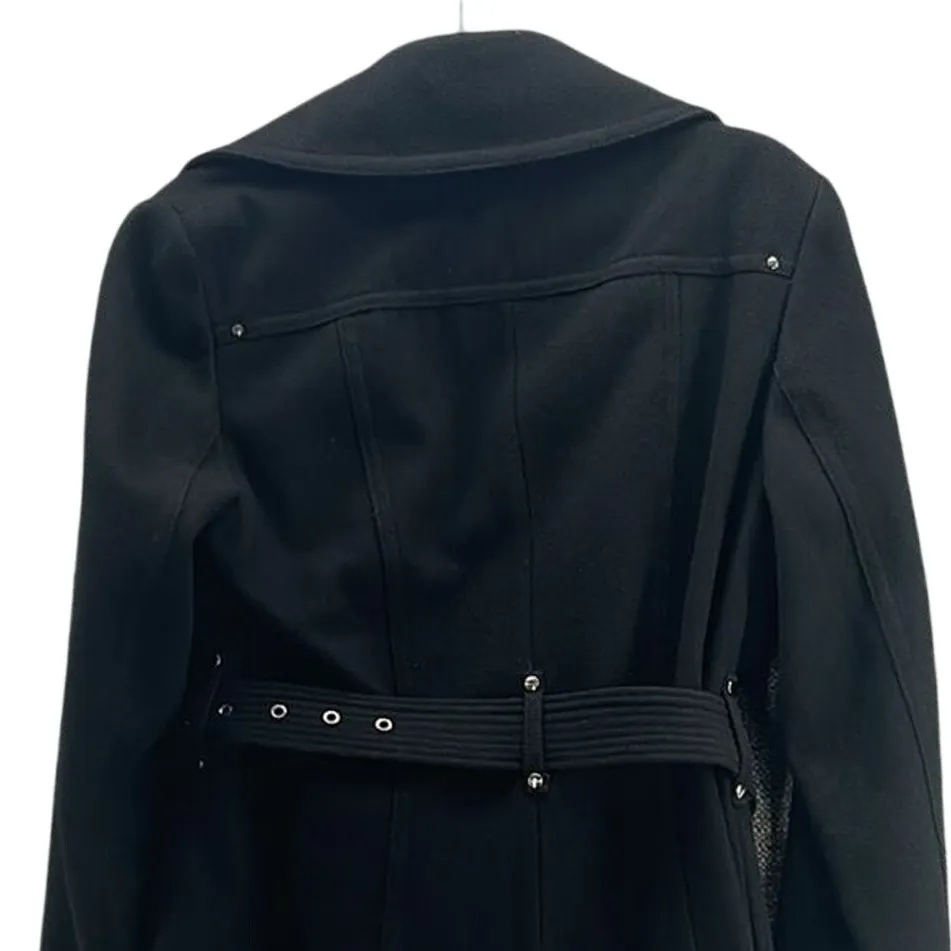 Kenneth Cole Womans Wool Trench Coat Size 10 Grunge Zip Accent Modern Warm Cozy Black - Image 4