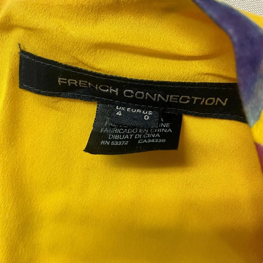 French Connection Women's Yellow Floral A Line Mini Dress Size 0 VNeck Micro - Image 9