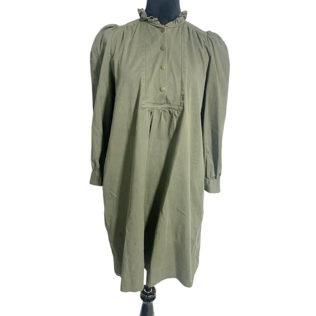 Tuckernuck Pomander Place Medium Green Claiborne Dress Short Long Sleeve Olive - Image 2