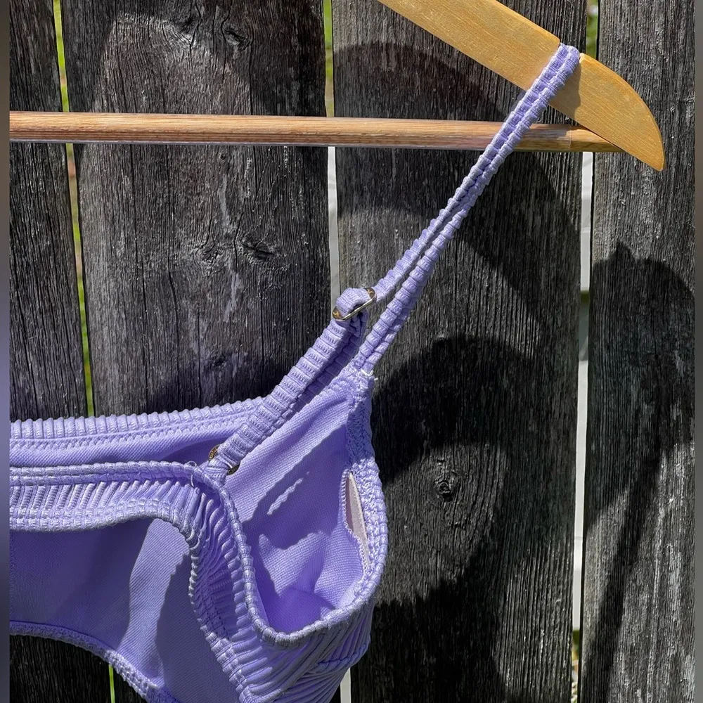 Hollister co-ord rib skinny wrap scoop bikini top in lilac - Image 11