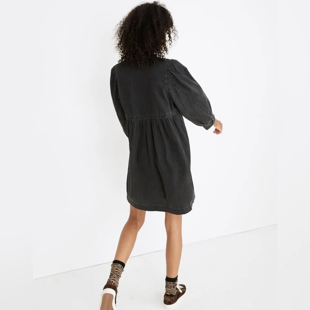 Madewell denim babydoll shirt dress in washed black size XS‎ - Image 3