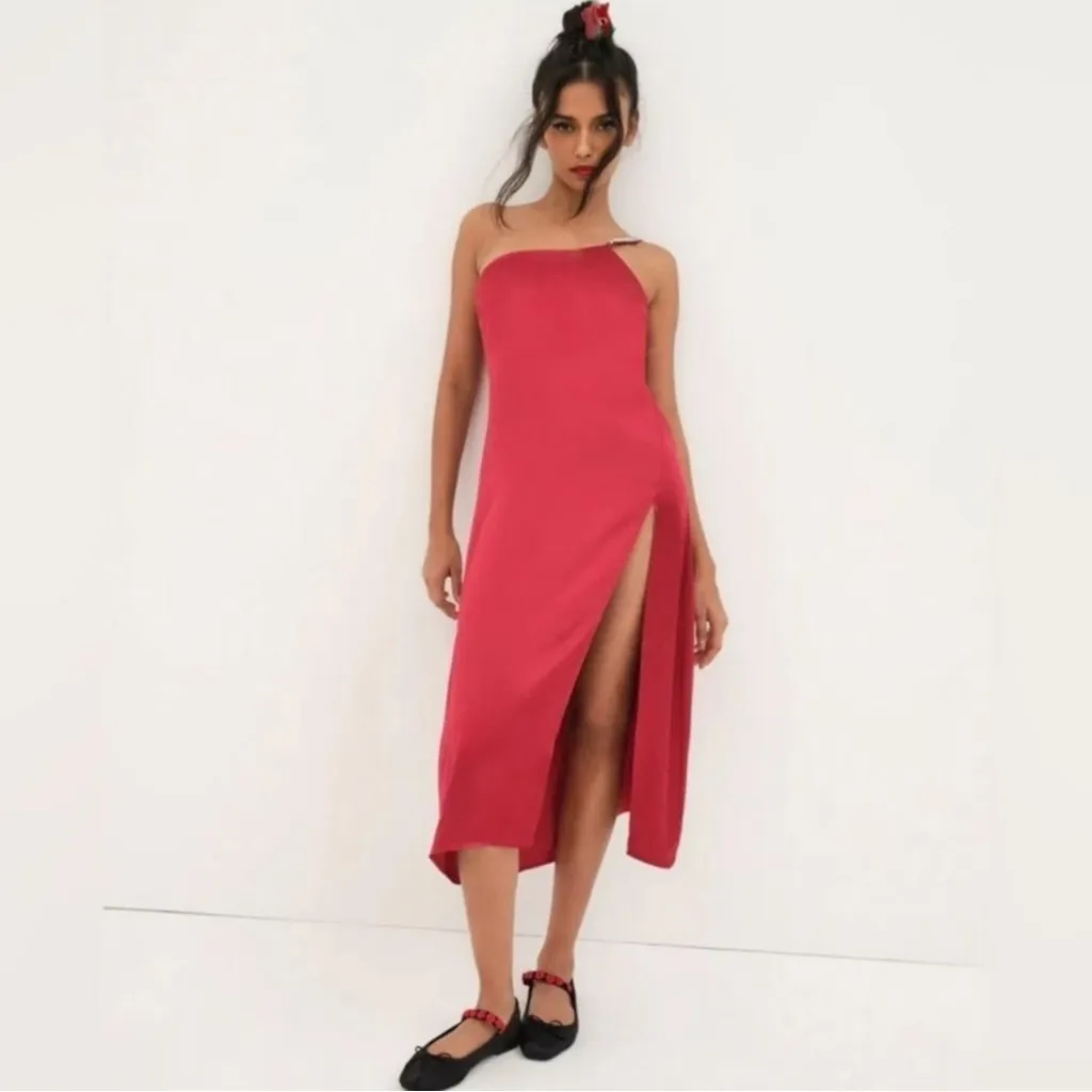 For Love And Lemons Elora Midi Dress Red Small NWT Evening Party Slit Valentines - Image 14