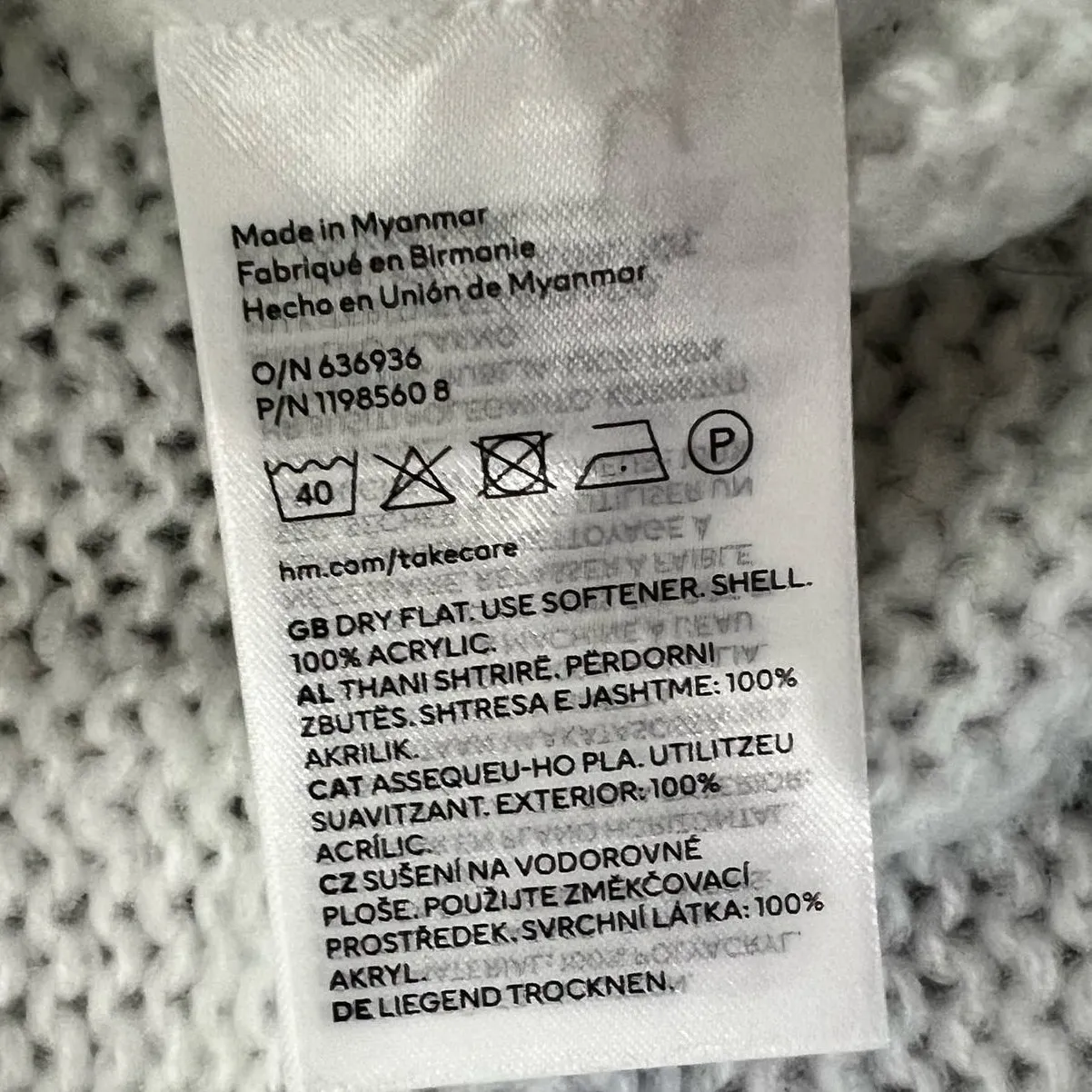 H&M White Chunky Knit Balloon Sleeve Crew Neck Oversize Sweater sz S Minimalist - Image 7