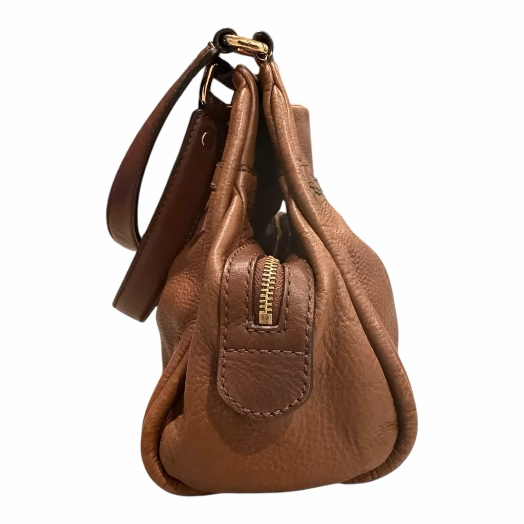 UGG Brown Pebbled Leather Shoulder Bag Gold Hardware Zip Top - Image 4