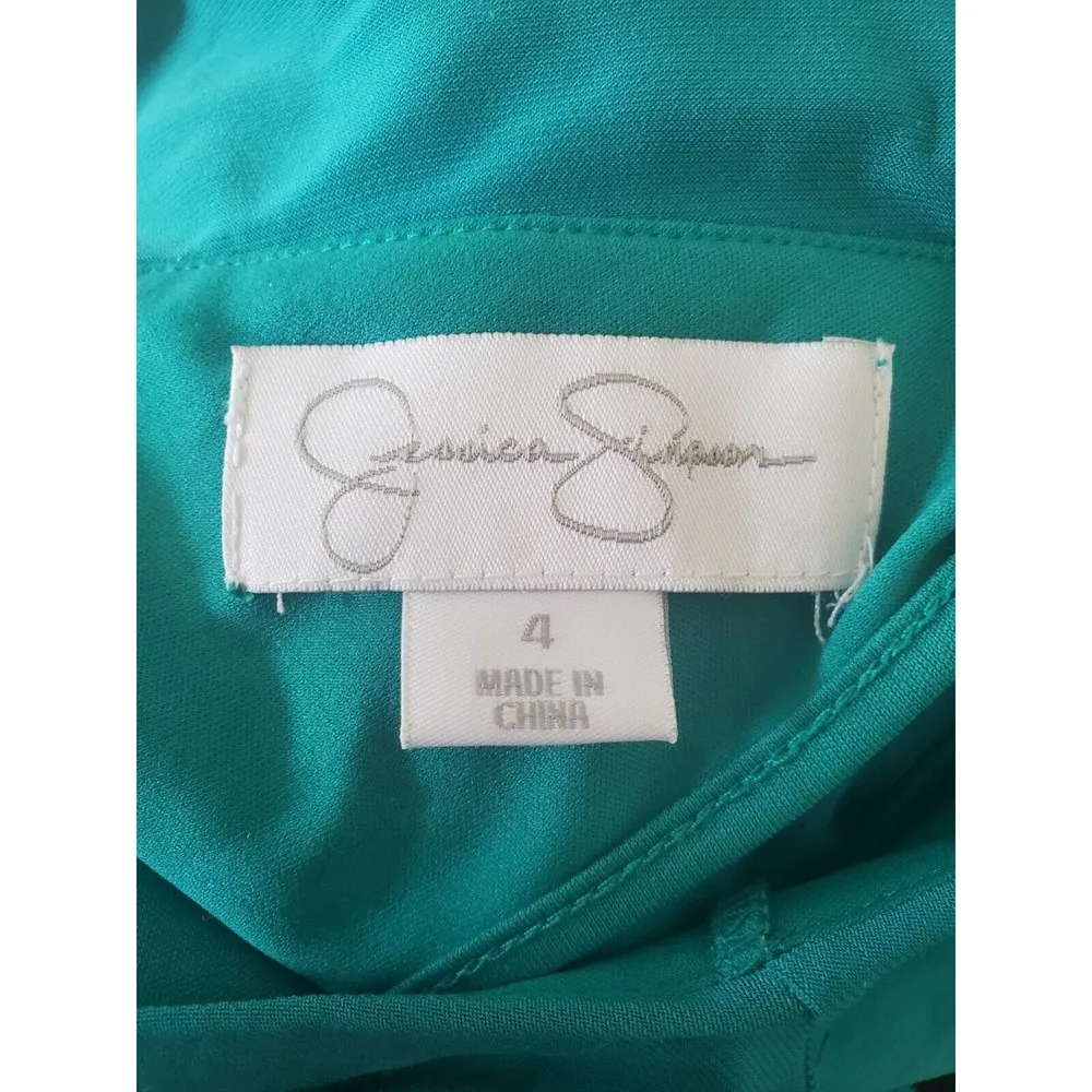 Jessica Simpson Size 4 Woman's Turquoise Blue Green Dress Flutter Sleeves Drape - Image 8