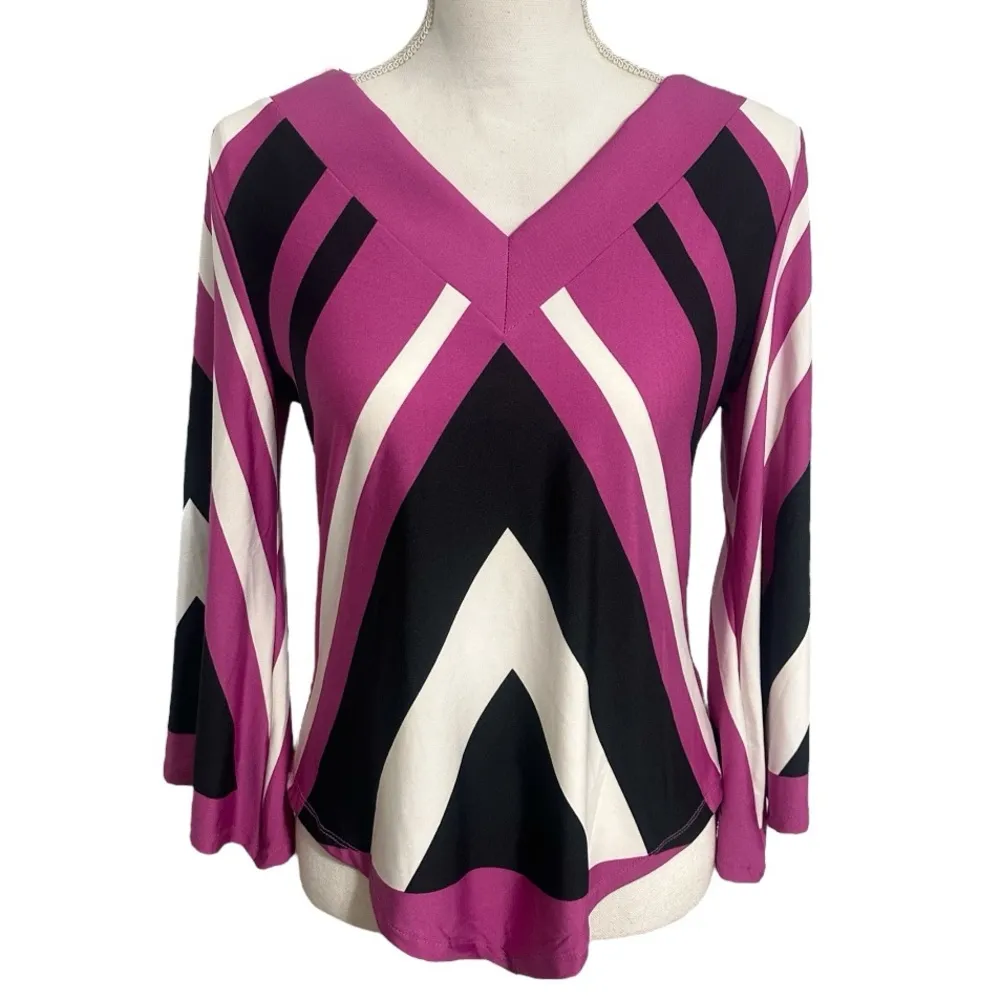 ilu ilu Boutique 90s Retro Purple/Black Stripes Blouse Top NWT Purple - Image 5