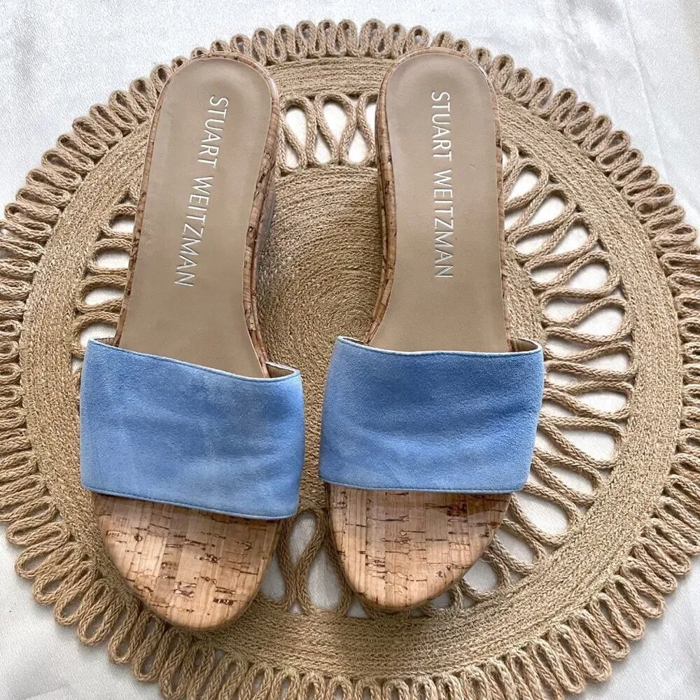 NWOT Stuart Weitzman Blue Suede Summer Wedge Platform Sandals 10B - Image 3
