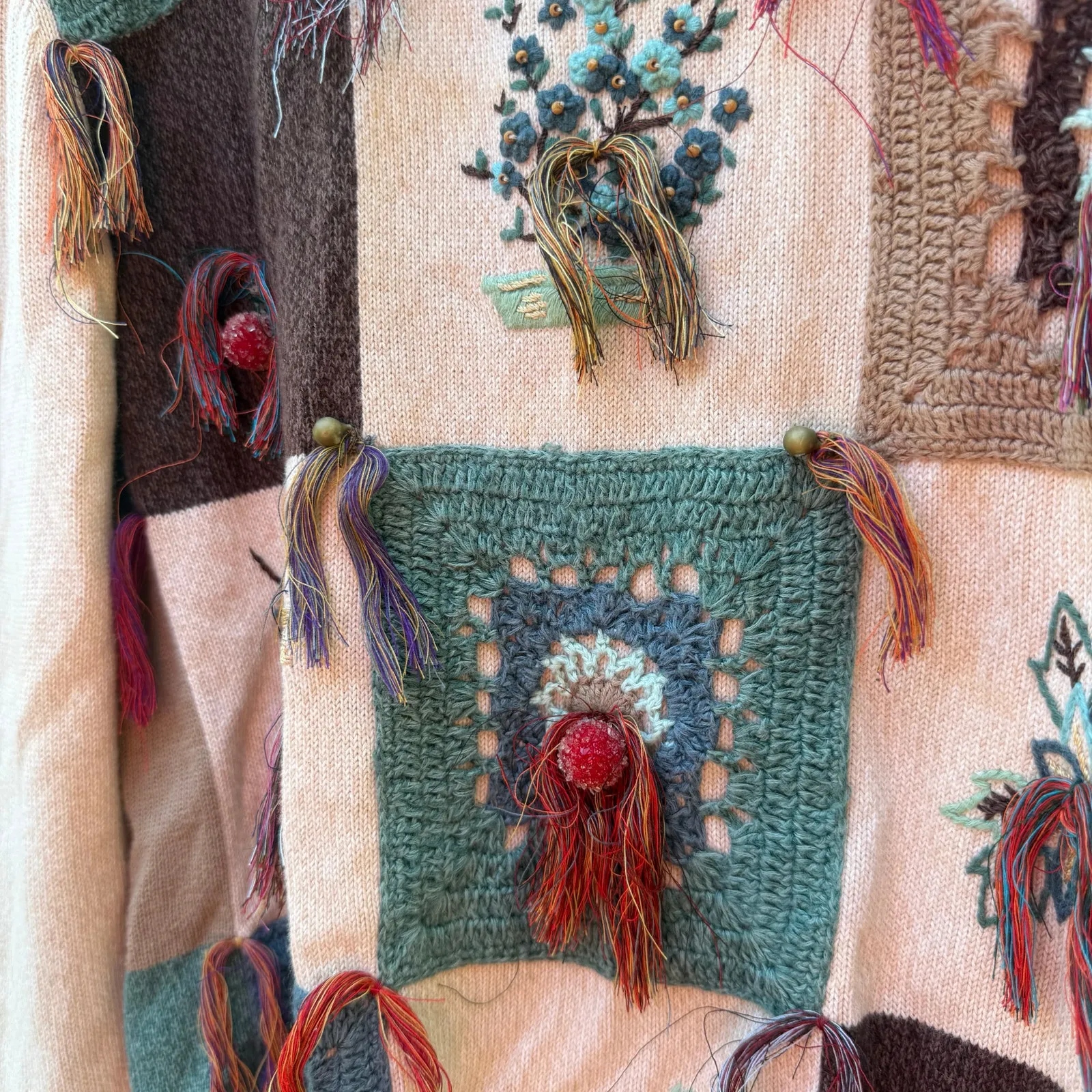 Vintage 90s Alfred Dunner Christmas Folk Rustic Patchwork Sampler Sweater PM Size undefined - Image 6