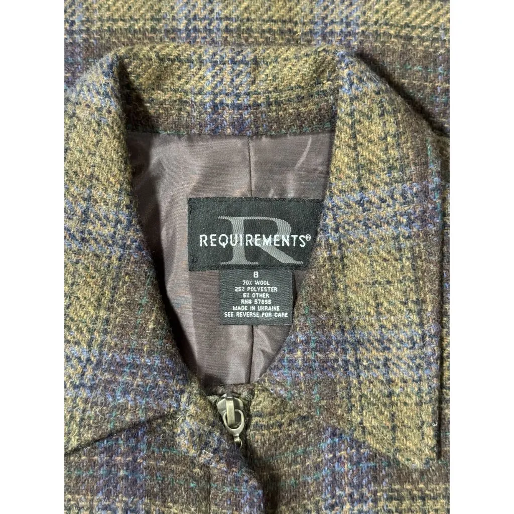 Vintage Requirements Womens 8 Wool Plaid Zip Jacket Blue Sage Tweed Tailored - Image 8