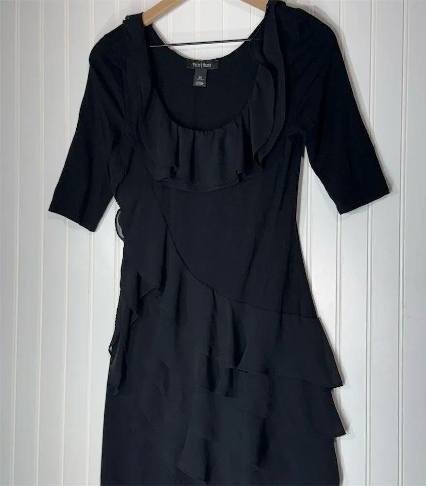 White House Black Market Tiered Ruffle Dress XS Black 3/4 Sleeve Whimsygoth - Image 3