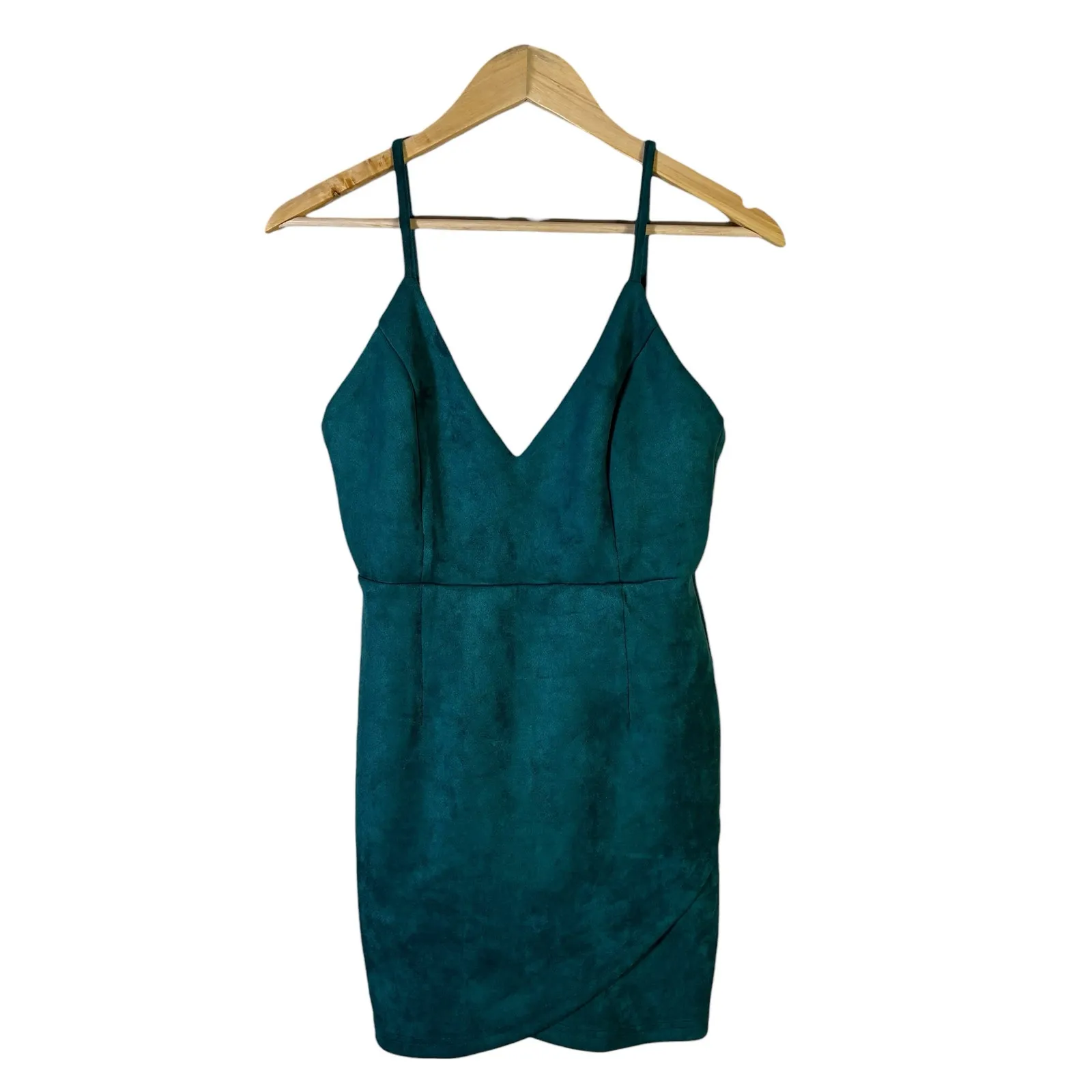 Superdown Carrie Mini Dress Womens S Green Faux Suede Sleeveless V-Neck Cocktail - Image 2