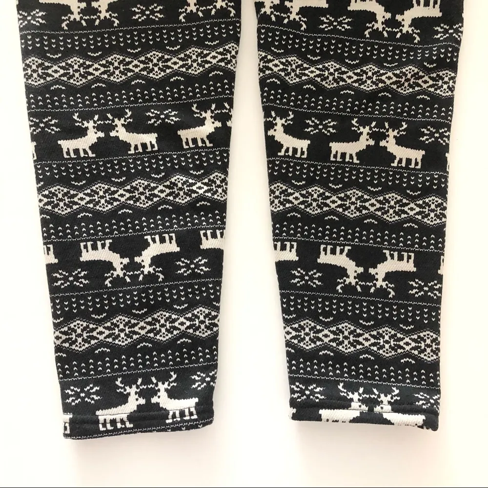 Black Fuzzy Animal Print Fleece Lined Winter Leggings One Size Size undefined - Image 3