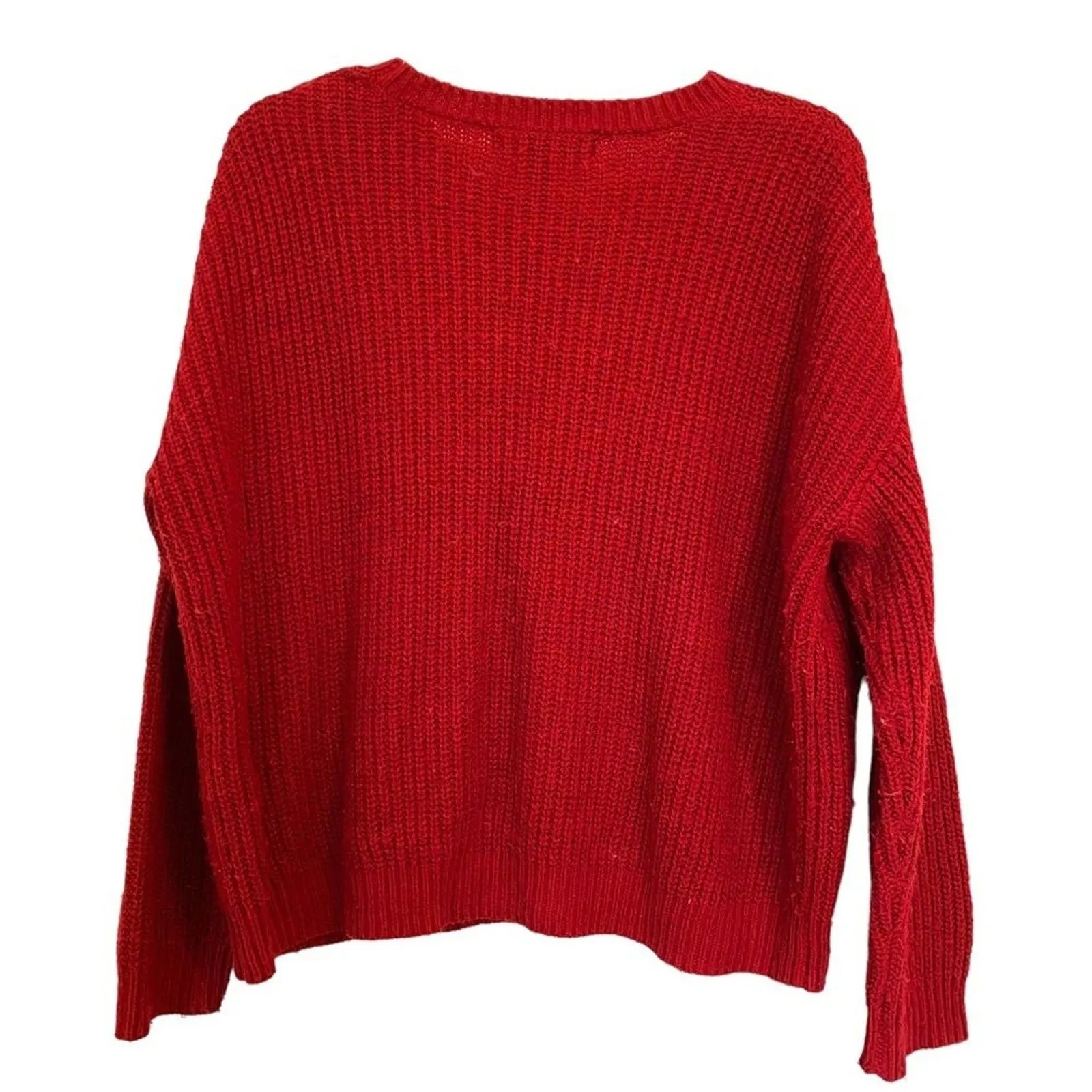 Forever 21 Red Knit Sweater Size Small Classic Crew Neck Long Sleeve Cozy Top - Image 4