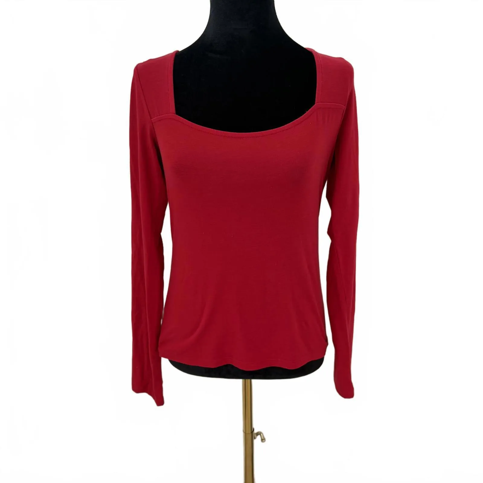 Marcella NYC Yvonne Square Neck Top Shirt Long Sleeve Red Women's Size Large - Image 2